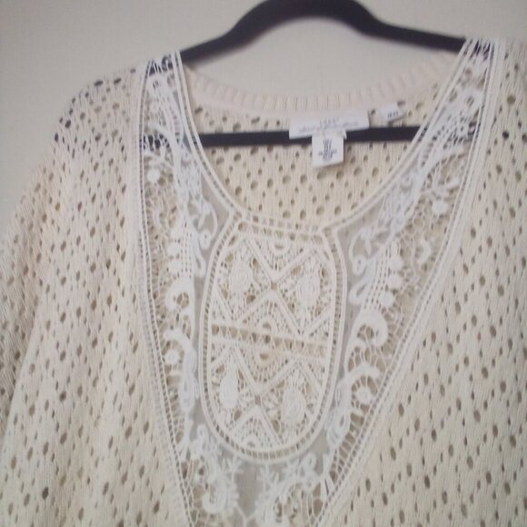 LOGG H&M Sweater S Women Short Sleeve Lace Open Knit Beige - Picture 9 of 16